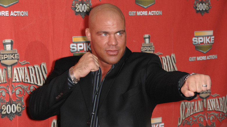 Kurt Angle extends fist