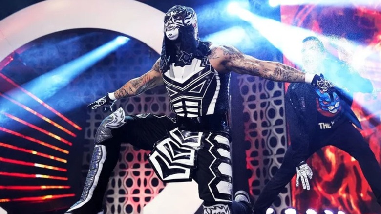 Penta poses on the stage before a match on AEW programming.