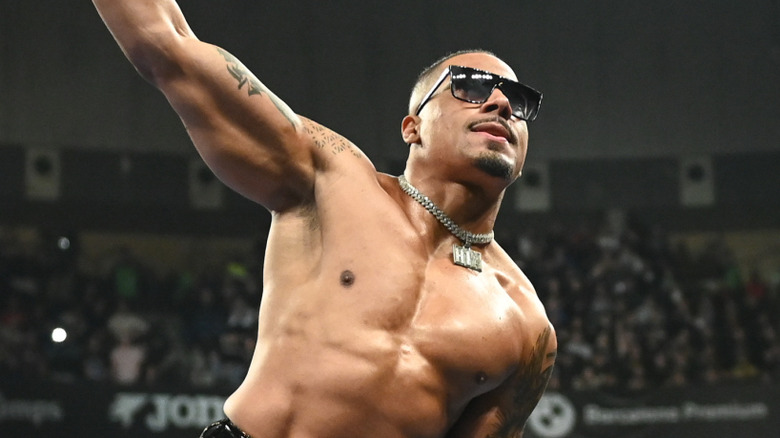 Carmelo Hayes makes his entrance during SmackDown at Olimpic Arena on March 14, 2025 in Barcelona, Spain.