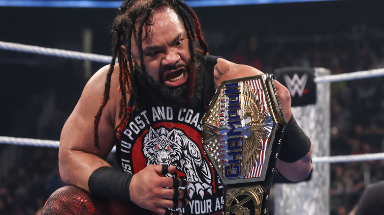 Jacob Fatu looks on during SmackDown at Climate Pledge Arena on April 11, 2025 in Seattle, Washington